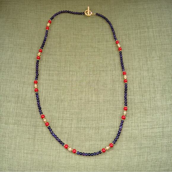 VINTAGE Purple and Red Glass Bead Goldtone necklace with Swarovski Crystals 34" - Picture 3 of 8